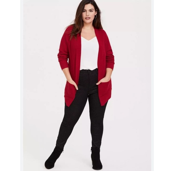 Torrid Cardigan Open Front Sweater in Red - Picture 1 of 16